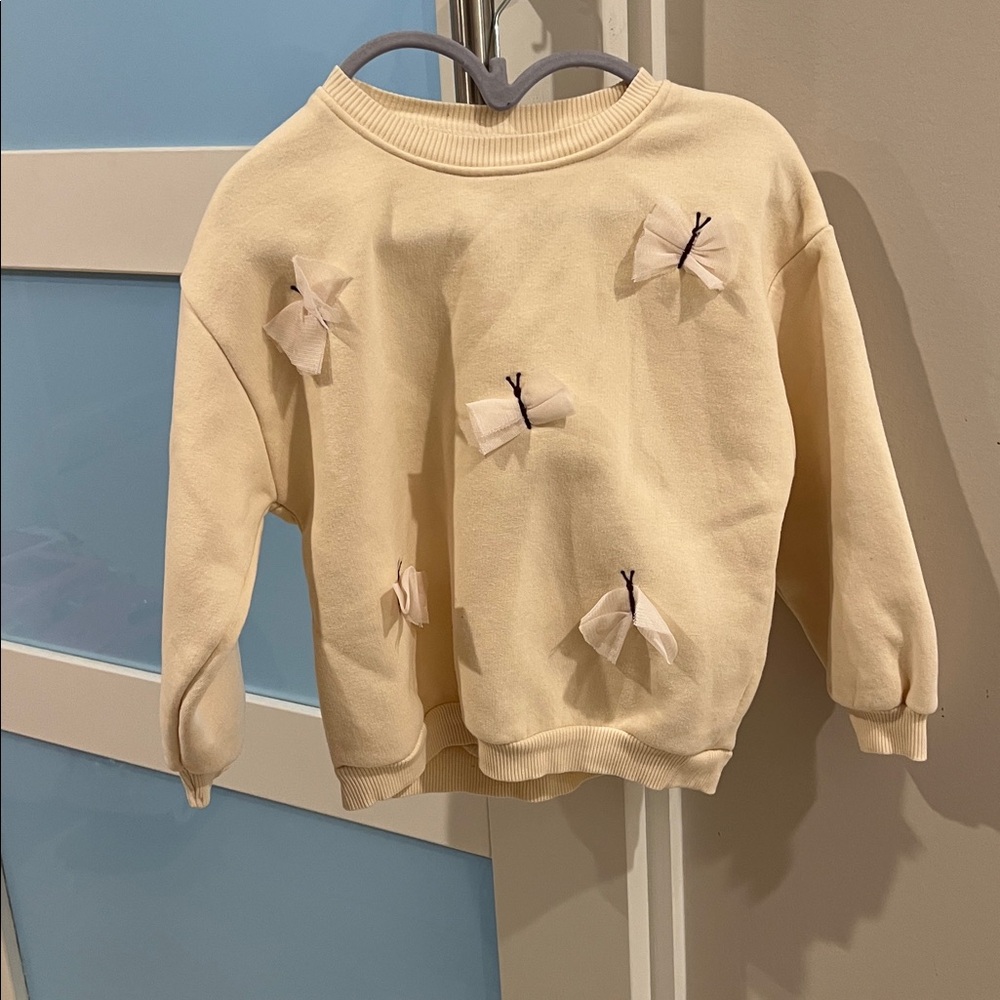 Kids Cream Sweater with Butterfly Accents
